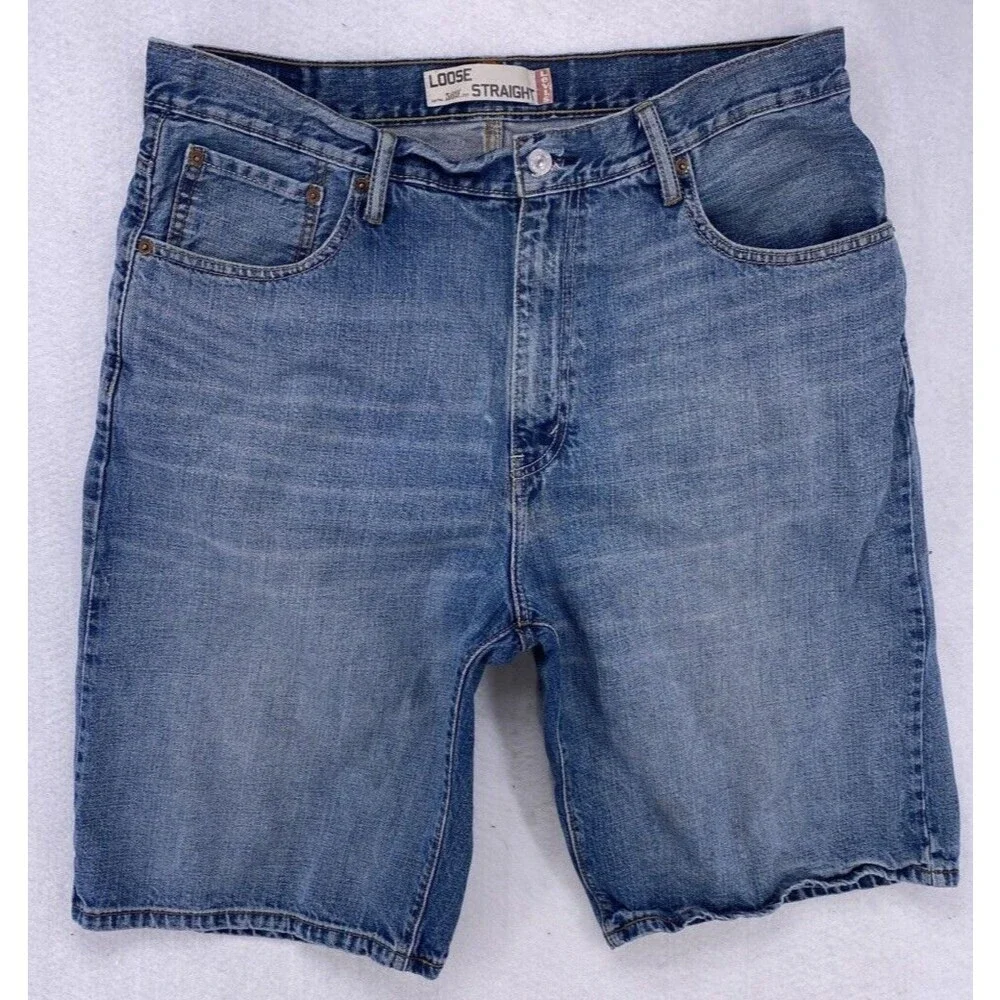 Levis 569 Mens Loose Straight Denim Shorts Size 36 Blue Medium Wash